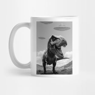 Funny T-Rex Selfie with UFOs Mug
